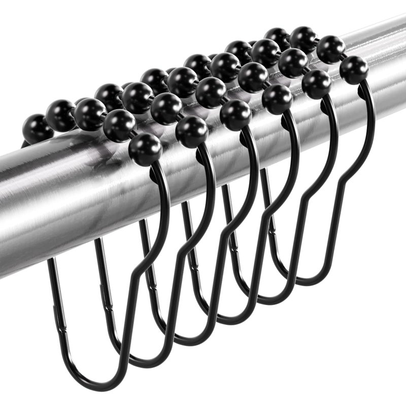 Titanker Shower Curtain Rings Hooks, Rust-Resistant Metal Shower Curtain Hooks for Bathroom Shower Rods Shower Hooks Shower Rings for Curtain - Set of 12, Matte Black - Image 1